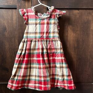 Plaid Ruffle Sleeve Kids Dress pink chicken